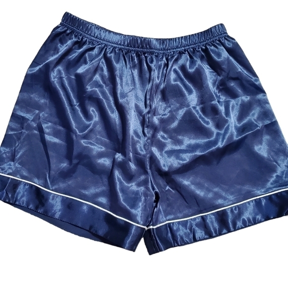 SATIN Feel Blue Sleep Shorts with Small White Stripe - Picture 1 of 6
